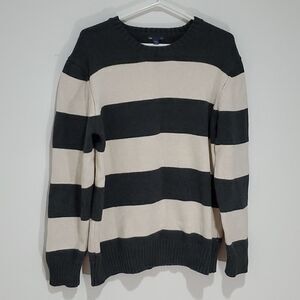 GAP Lrg Oat Stripe Crm & Gry Crew Neck Sweater